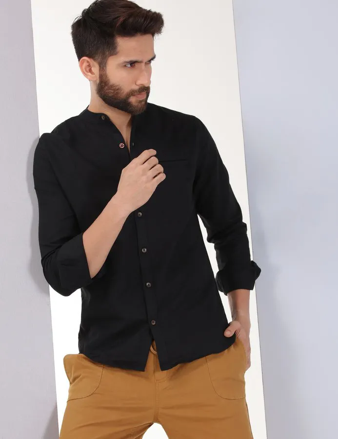 Black chinese collar shirt Clearance