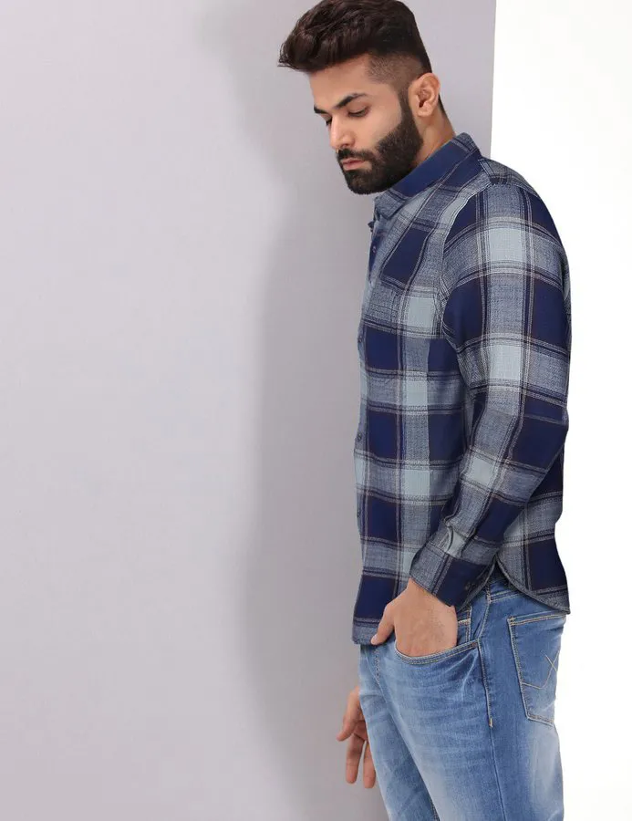 navy slim fit full sleeve shirt| Wrogn 
