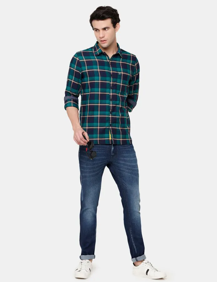 green check shirt combination jeans